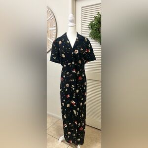 Donna Ricco Black Floral Button-Front Maxi Dress